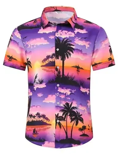 Simmashah Mens Hawaiian Shirt, Short Sleeves Button Down Beach Clothing, Unisex Summer Flamingos Casual Aloha Floral Shirts - 3
