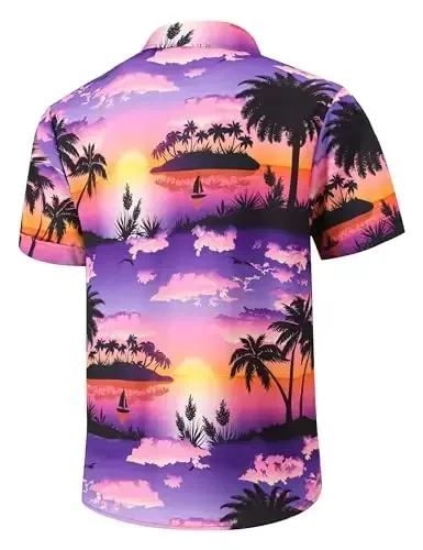 Simmashah Mens Hawaiian Shirt, Short Sleeves Button Down Beach Clothing, Unisex Summer Flamingos Casual Aloha Floral Shirts - 4