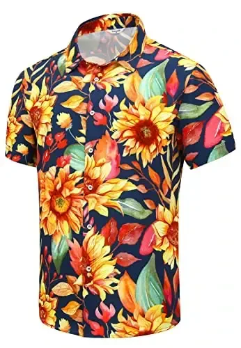 Simmashah Mens Hawaiian Shirt, Short Sleeves Button Down Beach Clothing, Unisex Summer Flamingos Casual Aloha Floral Shirts 