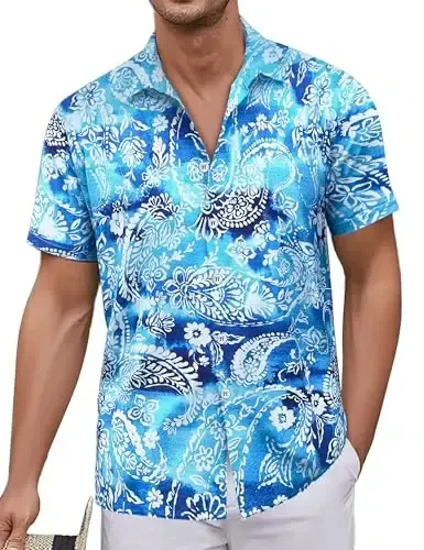 Simmashah Mens Hawaiian Shirt, Short Sleeves Button Down Beach Clothing, Unisex Summer Flamingos Casual Aloha Floral Shirts 