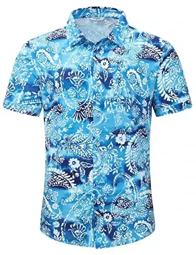 Simmashah Mens Hawaiian Shirt, Short Sleeves Button Down Beach Clothing, Unisex Summer Flamingos Casual Aloha Floral Shirts - 3