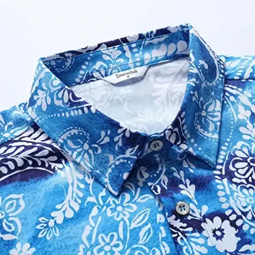 Simmashah Mens Hawaiian Shirt, Short Sleeves Button Down Beach Clothing, Unisex Summer Flamingos Casual Aloha Floral Shirts - 5