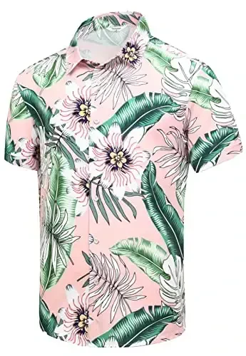 Simmashah Mens Hawaiian Shirt, Short Sleeves Button Down Beach Clothing, Unisex Summer Flamingos Casual Aloha Floral Shirts - 1