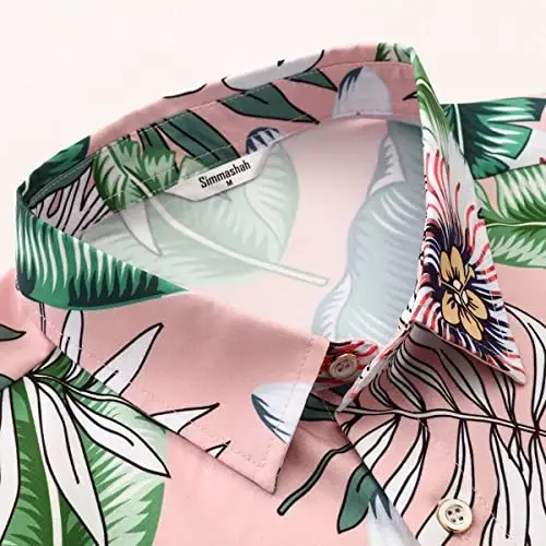 Simmashah Mens Hawaiian Shirt, Short Sleeves Button Down Beach Clothing, Unisex Summer Flamingos Casual Aloha Floral Shirts - 4