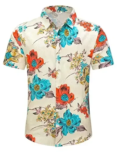 Simmashah Mens Hawaiian Shirt, Short Sleeves Button Down Beach Clothing, Unisex Summer Flamingos Casual Aloha Floral Shirts - SIMMASHAH (1)