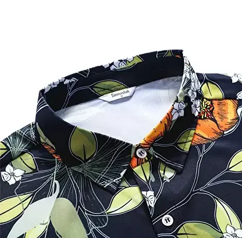 Simmashah Mens Hawaiian Shirt, Short Sleeves Button Down Beach Clothing, Unisex Summer Flamingos Casual Aloha Floral Shirts - 4