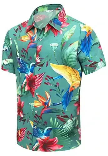 Simmashah Mens Hawaiian Shirt, Short Sleeves Button Down Beach Clothing, Unisex Summer Flamingos Casual Aloha Floral Shirts - SIMMASHAH