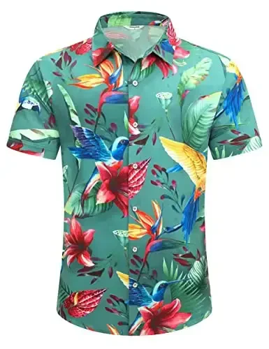 Simmashah Mens Hawaiian Shirt, Short Sleeves Button Down Beach Clothing, Unisex Summer Flamingos Casual Aloha Floral Shirts - SIMMASHAH (1)
