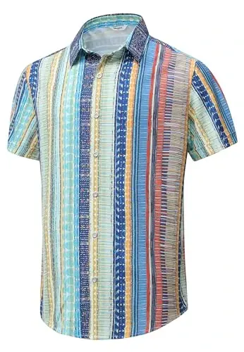 Simmashah Mens Hawaiian Shirt, Short Sleeves Button Down Beach Clothing, Unisex Summer Flamingos Casual Aloha Floral Shirts 
