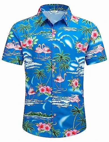 Simmashah Mens Hawaiian Shirt, Short Sleeves Button Down Beach Clothing, Unisex Summer Flamingos Casual Aloha Floral Shirts - 3