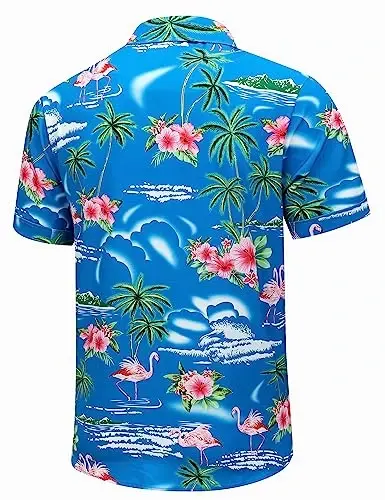Simmashah Mens Hawaiian Shirt, Short Sleeves Button Down Beach Clothing, Unisex Summer Flamingos Casual Aloha Floral Shirts - 4
