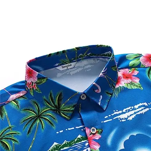 Simmashah Mens Hawaiian Shirt, Short Sleeves Button Down Beach Clothing, Unisex Summer Flamingos Casual Aloha Floral Shirts - 5