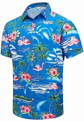 Simmashah Mens Hawaiian Shirt, Short Sleeves Button Down Beach Clothing, Unisex Summer Flamingos Casual Aloha Floral Shirts - 2
