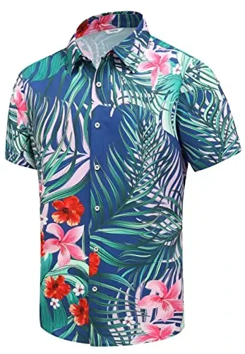 Simmashah Mens Hawaiian Shirt, Short Sleeves Button Down Beach Clothing, Unisex Summer Flamingos Casual Aloha Floral Shirts - 1