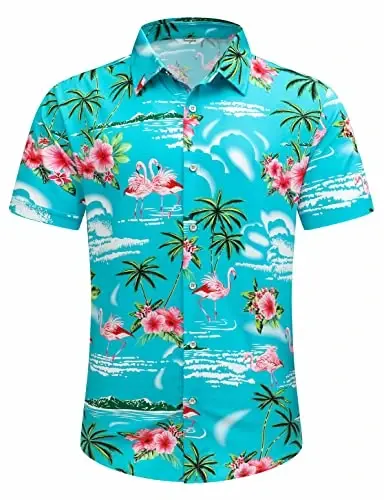 Simmashah Mens Hawaiian Shirt, Short Sleeves Button Down Beach Clothing, Unisex Summer Flamingos Casual Aloha Floral Shirts - 4