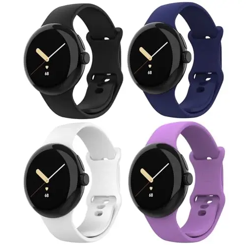 Simpeak 4-Pack Soft Silicone Sport Band Compatible with Google Pixel Watch, Wristband Straps for Women & Men Replacement, Large 6.1