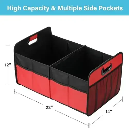 Simple Deluxe Car Trunk Organizer, 2 Compartments Collapsible Trunk Storage, Anti-slip Design, Made of Waterproof 600D Oxford Polyester, Suitable for SUV, Minivan, Truck, Standard Size, Red - 3
