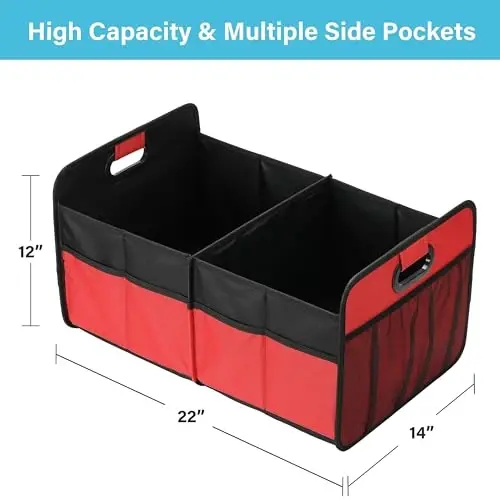 Simple Deluxe Car Trunk Organizer, 2 Compartments Collapsible Trunk Storage, Anti-slip Design, Made of Waterproof 600D Oxford Polyester, Suitable for SUV, Minivan, Truck, Standard Size, Red - SIMPLE DELUXE (1)