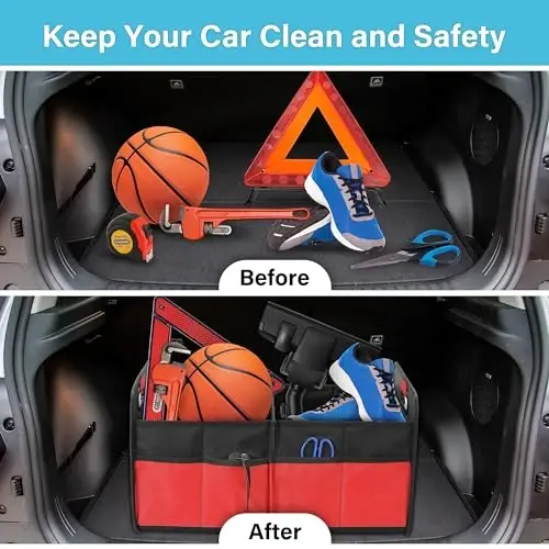 Simple Deluxe Car Trunk Organizer, 2 Compartments Collapsible Trunk Storage, Anti-slip Design, Made of Waterproof 600D Oxford Polyester, Suitable for SUV, Minivan, Standard Size, Red, 2 Pack - 5