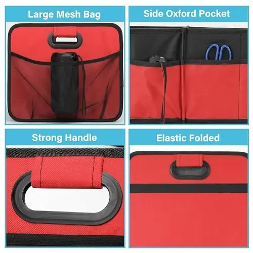 Simple Deluxe Car Trunk Organizer, 2 Compartments Collapsible Trunk Storage, Anti-slip Design, Made of Waterproof 600D Oxford Polyester, Suitable for SUV, Minivan, Standard Size, Red, 2 Pack - 4