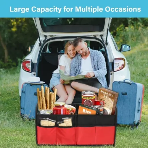 Simple Deluxe Car Trunk Organizer, 2 Compartments Collapsible Trunk Storage, Anti-slip Design, Made of Waterproof 600D Oxford Polyester, Suitable for SUV, Minivan, Standard Size, Red, 2 Pack - 6