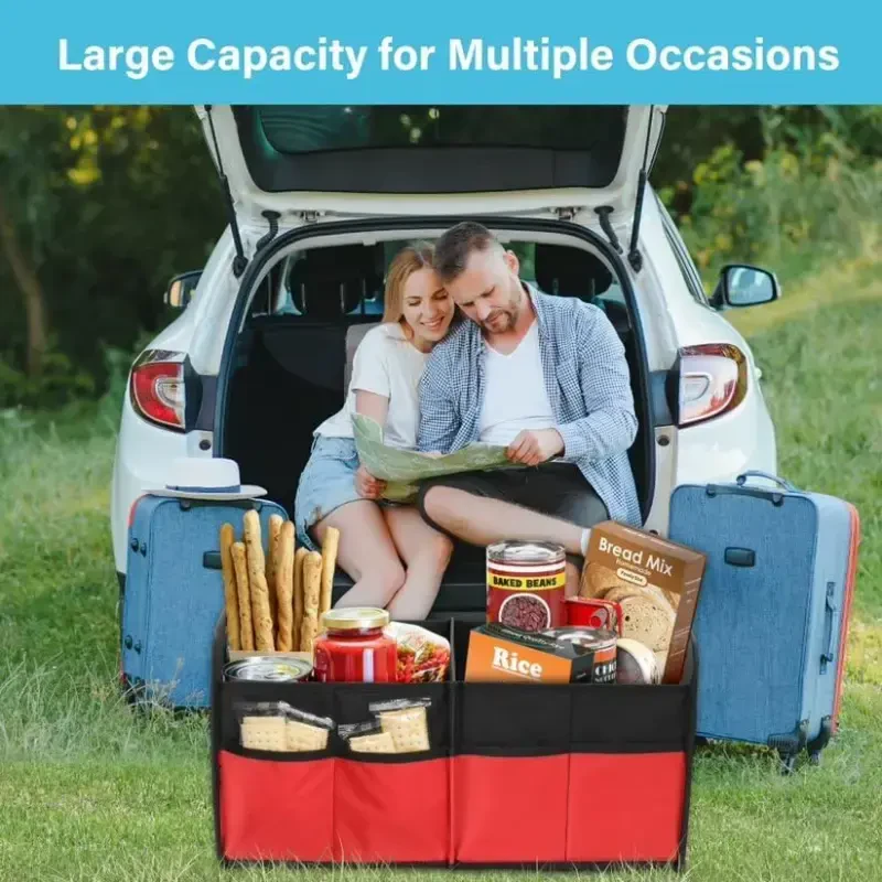 Simple Deluxe Car Trunk Organizer, 2 Compartments Collapsible Trunk Storage, Anti-slip Design, Made of Waterproof 600D Oxford Polyester, Suitable for SUV, Minivan, Truck, Standard Size, Red - 7