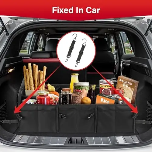 Simple Deluxe Trunk Organizer for Car, 95L Large Capacity, Collapsible Multi Compartment Automotive SUV Accessories, Adjustable Strap & Non Slip Bottom, for Travel/Home/Office, Black Newv - 6