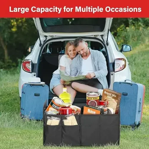 Simple Deluxe Trunk Organizer for Car, Foldable 2 Compartment 50L Car Storage, Waterproof Anti-Slip & Leak-Proof for Travel, Black - 2