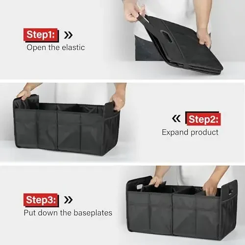 Simple Deluxe Trunk Organizer for Car, Foldable 2 Compartment 50L Car Storage, Waterproof Anti-Slip & Leak-Proof for Travel, Black - 3