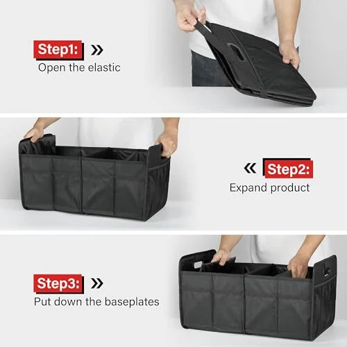 Simple Deluxe Trunk Organizer for Car/SUV, Collapsible 600D Waterproof Oxford Polyester 50L Storage Box, 2 Compartments Multipurpose Travel Accessories, Anti-slip & Leak-proof, Black New - 3