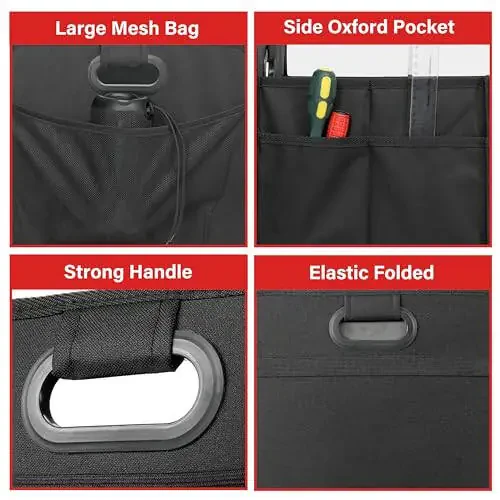 Simple Deluxe Trunk Organizer for Car/SUV, Collapsible 600D Waterproof Oxford Polyester 50L Storage Box, 2 Compartments Multipurpose Travel Accessories, Anti-slip & Leak-proof, Black New - 6