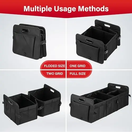 Simple Deluxe Trunk Organizer for Car/SUV, Collapsible 600D Waterproof Oxford Polyester 50L Storage Box, 2 Compartments Multipurpose Travel Accessories, Anti-slip & Leak-proof, Black New - 3