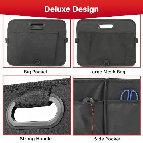 Simple Deluxe Trunk Organizer for Car/SUV, Collapsible 600D Waterproof Oxford Polyester 50L Storage Box, 2 Compartments Multipurpose Travel Accessories, Anti-slip & Leak-proof, Black New - 4
