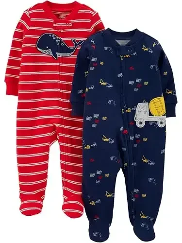 Simple Joys by Carter's Baby Boys' 2-Way Zip Thermal Footed Sleep and Play, Pack of 2 - 3
