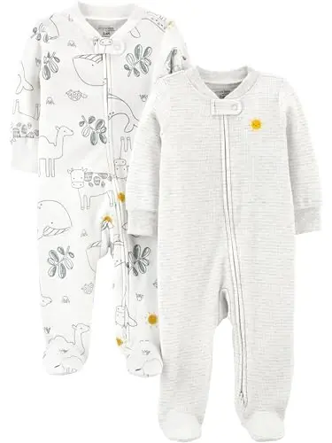 Simple Joys by Carter's Baby Boys' 2-way Zip Thermal Footed Sleep and Play, Pack of 2 - 1