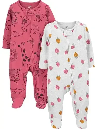 Simple Joys by Carter's Baby Girls' 2-Way Zip Thermal Footed Sleep and Play, Pack of 2 - Modazone