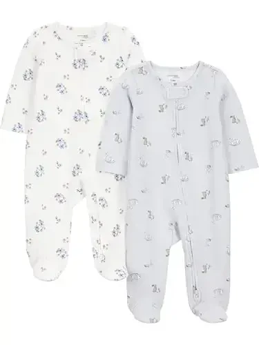 Simple Joys by Carter's baby-girls 2-way Zip Thermal Footed Sleep and Play, Pack of 2 - CARTER'S SIMPLE JOYS - PRIVATE LABEL