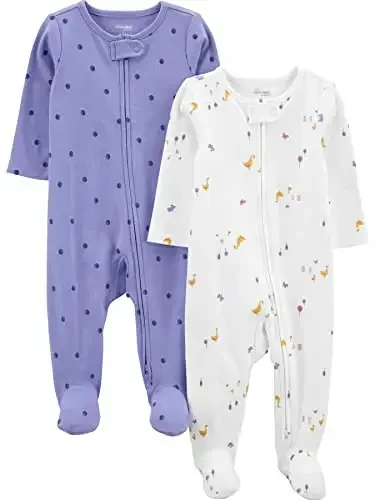 Simple Joys by Carter's Baby Girls' Cotton Footed Sleep and Play, Pack of 2 - 1