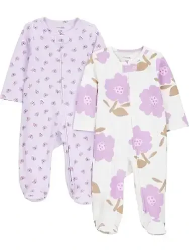 Simple Joys by Carter's Baby Girls' Cotton Footed Sleep and Play, Pack of 2 - 1