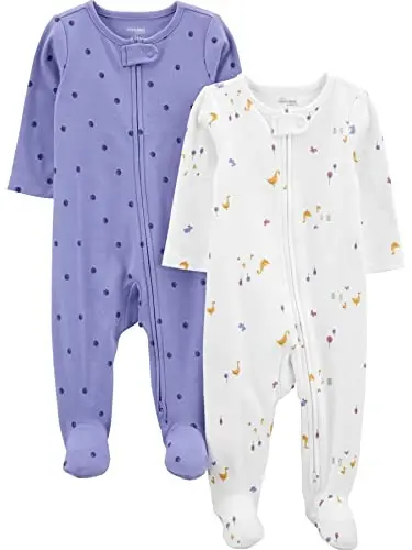 Simple Joys by Carter's Baby Girls' Cotton Footed Sleep and Play, Pack of 2 
