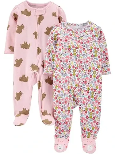 Simple Joys by Carter's Baby Girls' Cotton Footed Sleep and Play, Pack of 2 - SIMPLE