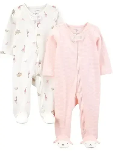 Simple Joys by Carter's Baby Girls' Cotton Footed Sleep and Play, Pack of 2 - SIMPLE