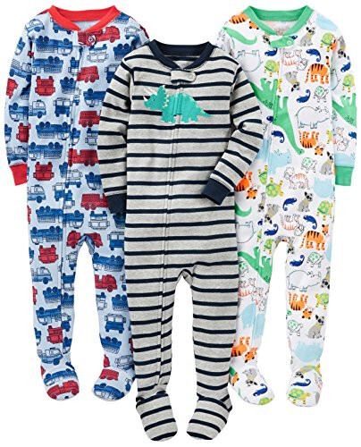 Simple Joys by Carter's Toddlers and Baby Boys' Snug-Fit Footed Cotton Pajamas, Pack of 3 - 31