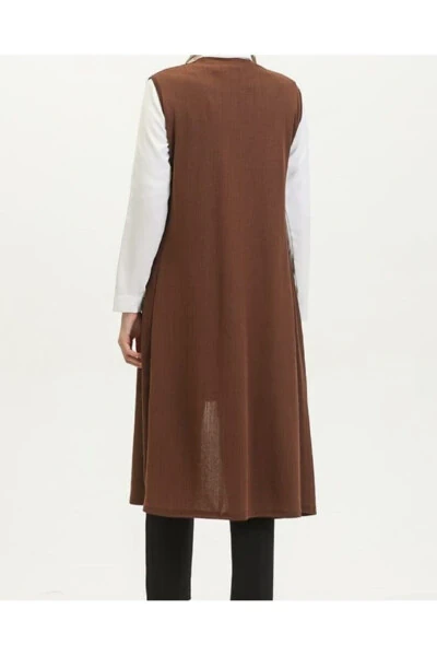 Simple Long Cardigan, Plus Size Vest, Mom Vest - RESPİRO (1)