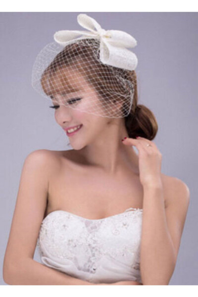 Simple Tulle Pearl Wedding Veil Bridal Cap - 1