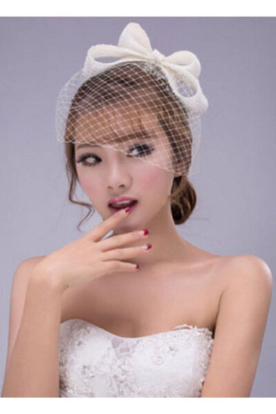 Simple Tulle Pearl Wedding Veil Bridal Cap - 2