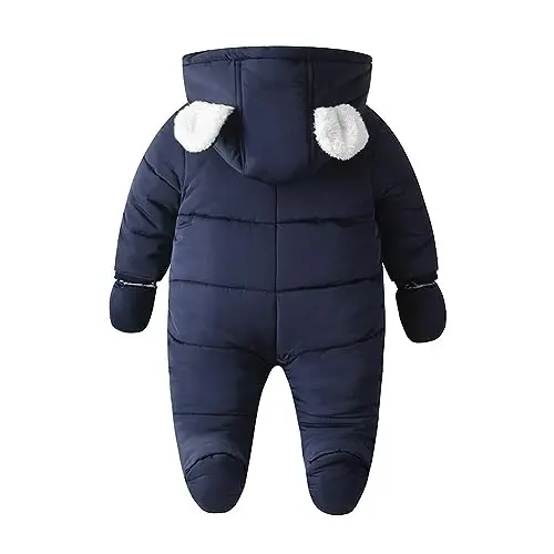 Simplee kids Baby Infant Boys Girls Snowsuit Winter Hooded Footed Warm Jumpsuit Outerwear with Gloves for 3-24 Months - SIMPLEE (1)