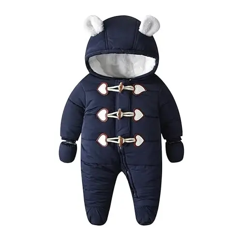 Simplee kids Baby Infant Boys Girls Snowsuit Winter Hooded Footed Warm Jumpsuit Outerwear with Gloves for 3-24 Months - 1