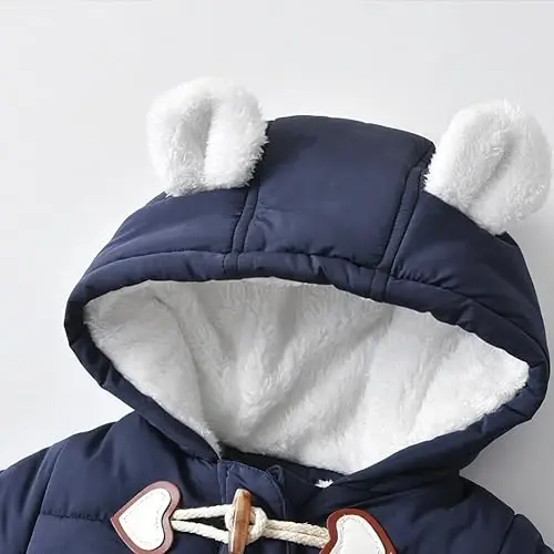 Simplee kids Baby Infant Boys Girls Snowsuit Winter Hooded Footed Warm Jumpsuit Outerwear with Gloves for 3-24 Months - 3