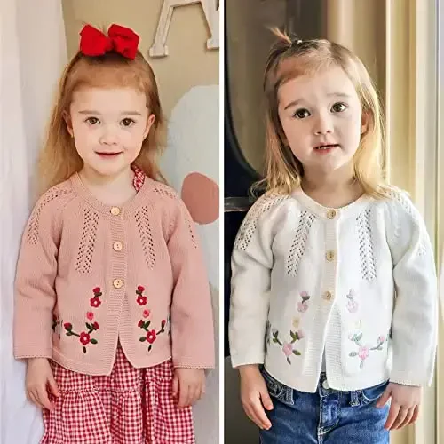 Simplee kids Baby Girl Thin Sweater Solid White Pink Cardigans for Toddler 0-3Years - 3